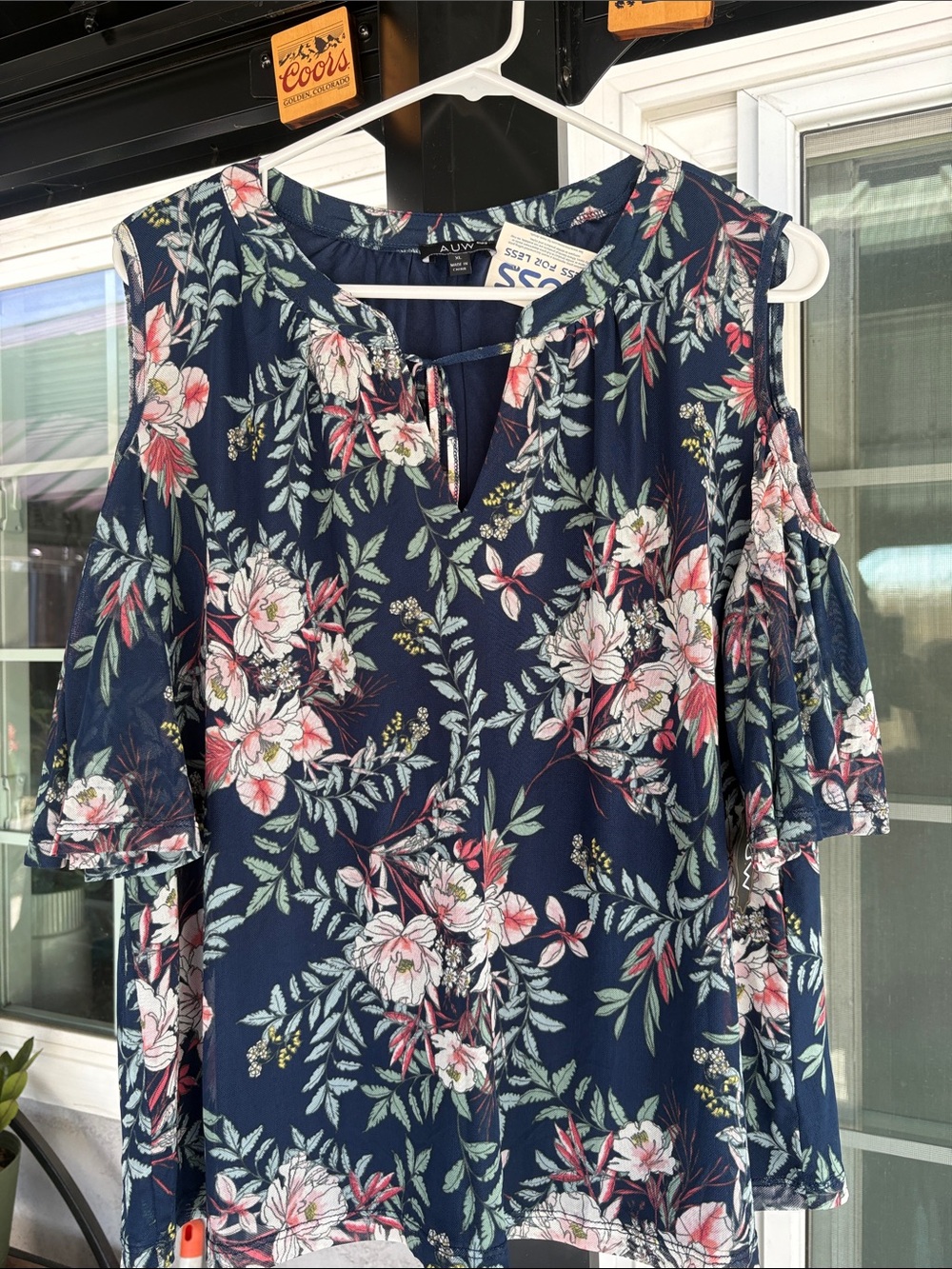 Navy Floral Cold-Shoulder Blouse